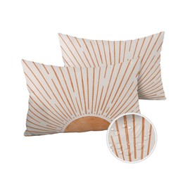 LOVE HOME DAY Mid Century Terracotta Sun Lines Outdoor Pillow Covers Set of 2,Decorative Waterproof Throw Pillow Case, Modern Minimal Art Cotton Linen Soft Cozy Cushion Pillowcases
