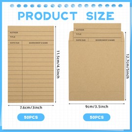 100Pcs Vintage Library Pockets and Cards, Brown Library Check out Cards Library Card Pocket Envelopes for School Office Public Library Books