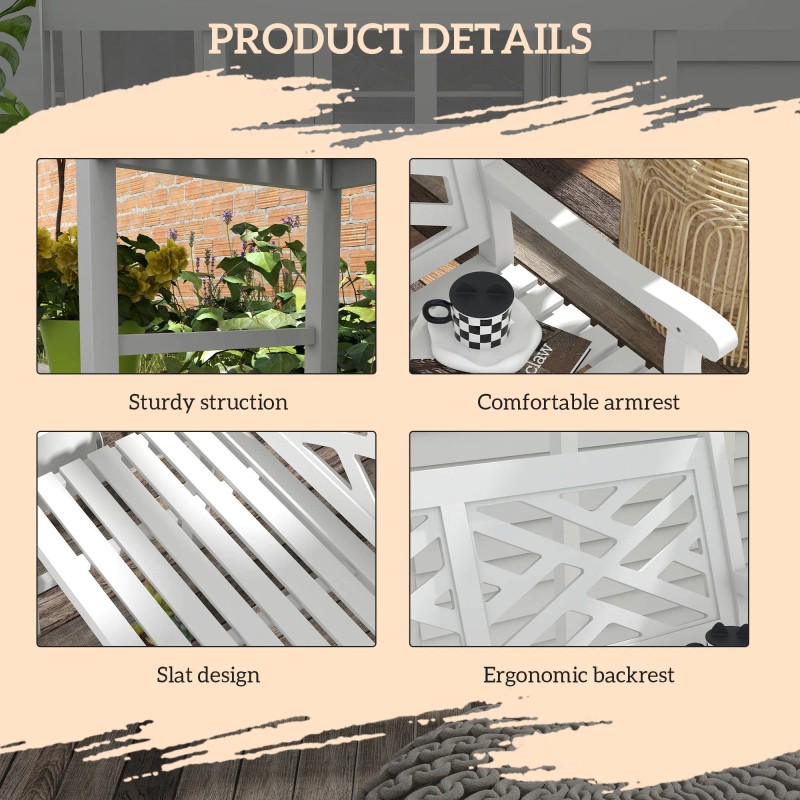 White Wooden Patio Bench 43.25 In Outdoor Yard Deck Seating