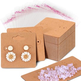 WILLBOND 400 Pieces Earring Display Cards Set, 100 Pcs Earring Holder Cards with 100 Pcs Self Sealing Bags and 200 Pieces Earrings Backs, 2x2 Inch Jewelry Display Card for Earrings Necklace Jewelry