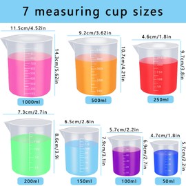 Plastic Measuring Cups with Spoons and Droppers, 24Pcs Liquid Measure Jug Transparent Lab Graduated Beakers, Multipurpose Paint Mixing Cups for Science Exploration
