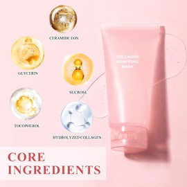 Collagen Night Wrapping Mask,Peel Off Face Mask with Jelly Brush,Deep Hydrating Face Mask,Reduces Sagging & Dullness,for All Skin Types,90ml
