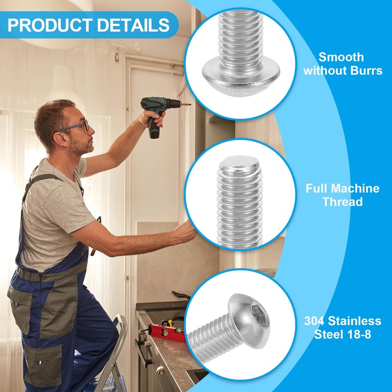 PATIKIL 10pcs M6-1x70mm Button Head Socket Cap Bolts 304 Stainless