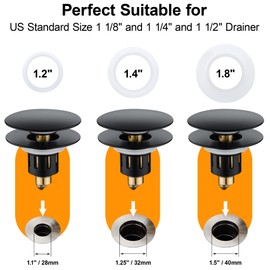 Universal Bathroom Sink Stopper Replacement - for 1.25 Inch Stopper with Hair Catcher, Bounce Core Push-Type, Stainless Steel Sink Drain Stopper Assembly with Strainer, Matte Black