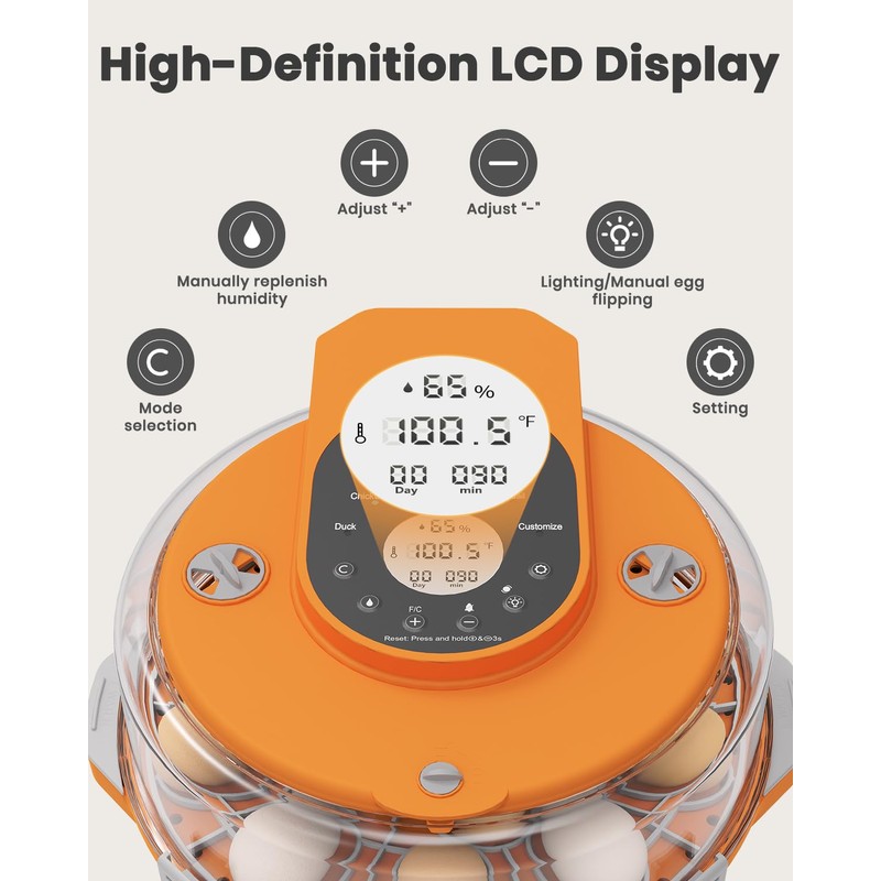 15 Egg Incubator with Side Water Refill, Auto Humidity Control,