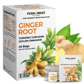 PENHOMENT 3in1 Ginger Tea Bags - Ginger with Cinnamon, Turmeric - 40 Tea bags, 2gr/bag - Non-GMO/Caffeine free