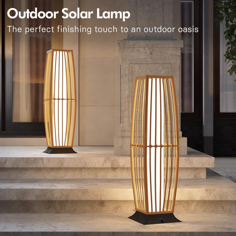 Grand patio Outdoor Floor Lamp Solar Powered Lantern Waterproof Wicker