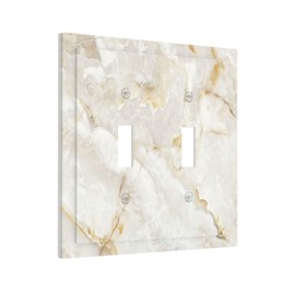 ybclf White Gold Marble Light Switch Cover 2 Gang Double Toggle Wall Plate Decorative Golden Electrical Switchplate Faceplate for Bathroom Kitchen Bedroom