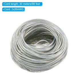 PATIKIL 98.4Ft 26/2 PVC Covered Copper Wire, 300V Soft Speaker Wire Insulated Heat Resistant Electronical Flexible Cable for LED Light Strip Audio Speaker Sound System, Clear, UL Listed