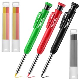 Hiboom 3 Pack Solid Carpenter Pencil with 21 Refill, Long Nosed Deep Hole Mechanical Pencil Marker with Built in Sharpener for Carpenter Father's Day Gift (Green, Red, Black Cover)
