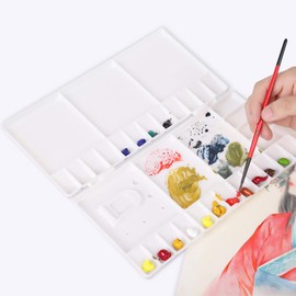 CHENGZI Watercolor Palette Folding Paint Tray Plastic Watercolor Palette with Thumbhole 33 Wells for Watercolor,Gouache, Acrylic and Oil Paint
