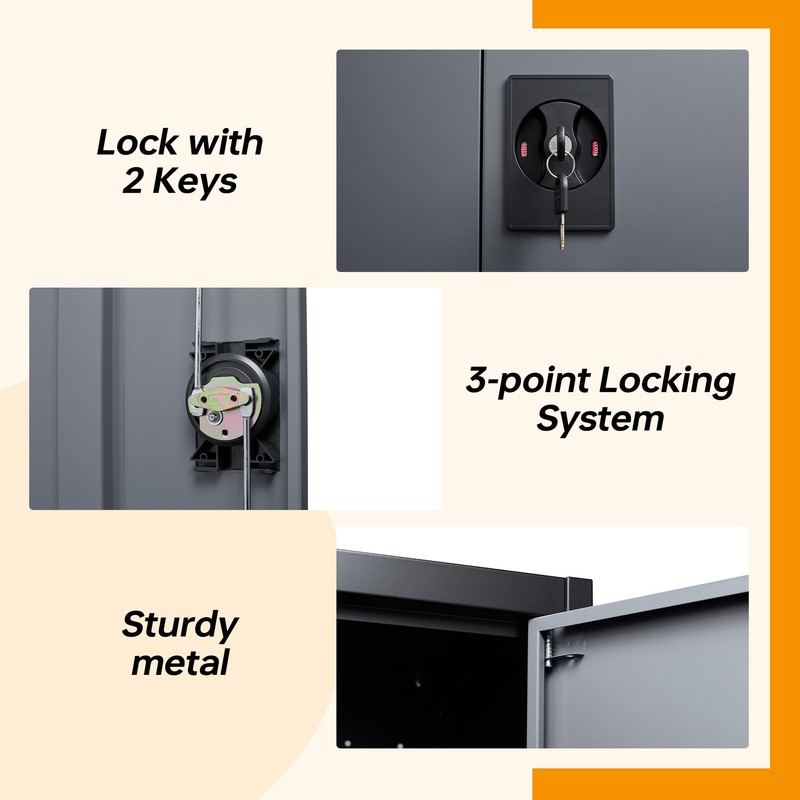 STANI Metal Storage Cabinet with 2 Adjustable Shelves, Steel Counter