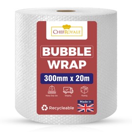 Chef Royale 300mm x 20m Bubble Wrap - Made in UK Premium Quality Bubble Wrap Roll for House Moving, Shipping Storage & Packaging Essentials - Durable Protective Air Bubble Wrap (300mm x 20m)