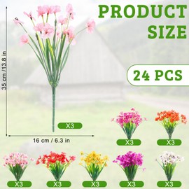 Jutom 24 Pcs Artificial Flowers Outdoor Spring Decoration, UV Resistant Silk Faux Flowers Plants Bulk, Realistic, No Fade for Indoor Outside Home Porch Window Box Planter Decor (Multicolor)