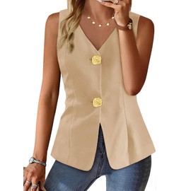 Cicy Bell Womens Summer V Neck Blazer Vest Sleeveless Button Up Dressy Suit Vest Tops Casual Business Fitted Waistcoat