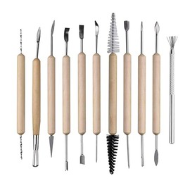 S & E TEACHER'S EDITION 11 Pcs Pottery & Clay Sculpting Tools, Double-Sided, Ceramics Tools Smooth Wooden Handles for Trimming, Embossing Pattern.