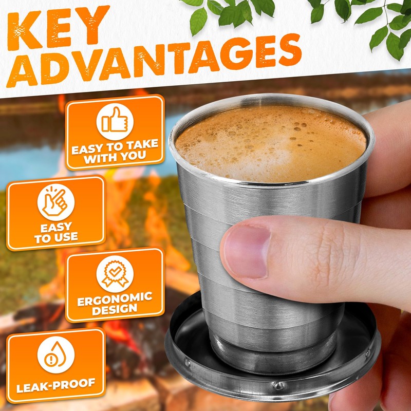 Collapsible Travel Cup with Lid 2.5Oz (75ml) - Leak-Proof Сollapsible