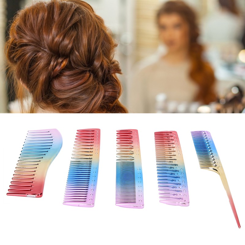 5pcs Space Aluminum Colorful Gradient Haircut Comb Salon Hairdressing Comb