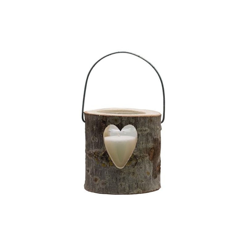 Wooden Decorative Lantern with Heart - Size S - Natural