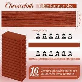 16 Pack Cheesecloth Table Runner, 10Ft Boho Gauze Table Runner 35×120 Inch Rustic Romantic Long Table Runner for Wedding Party Bridal Shower Thanksgiving Christmas Decoration(Terracotta)