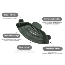 MOSOLE Clip On Flexible Silicone Strainer for All Pots and Pans, Heat Resistant Colander for Vegetables and Fruit and Noodles, Multi Use Kitchen Gadgets for Cooking, Space-Saving Design, Gray