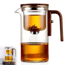 Enchanti Tea Pot, Enchantipot Magic Tea Pot, Water Separation Glass Teapot with Wooden Handle, New Press Control Tea Pot for Blooming Tea (500ml/17.6oz)