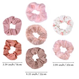 Yonchic 7-Piece Elastic Hair Ties, Silk Satin Velvet Scrunchies, Cute Hair Bands No Damage for Thick Hair, Ponytail Holders for Women Girls, Rubber Bands Hair Accessories (Pink)