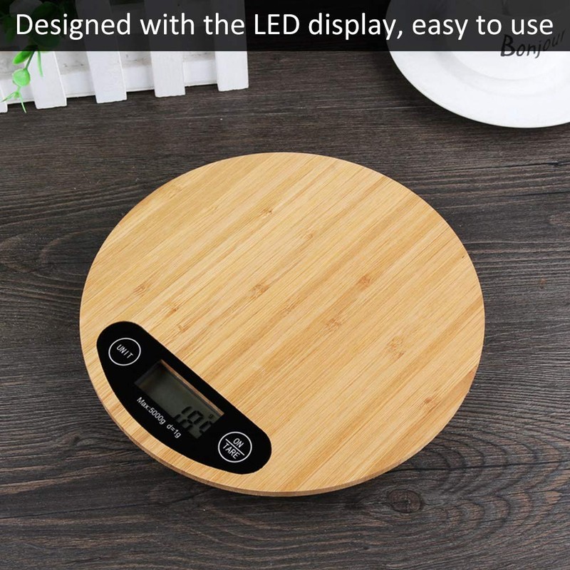 Digital Kitchen Scale Round Bamboo Electric Meat Food Weighing Scale