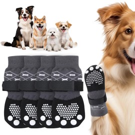 PICK FOR LIFE Anti Slip Dog Socks Paws Stop Licking, 2 Pairs Adjustable Dog Paw Protectors with Grips Breathable Dog Boots Shoes Alternative, Strong Traction for Dog Hardwood Floors Indoor Walking, M