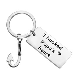 Papa Gift Dad Fishing Key Chain Father's Day I Hooked Papa's Heart Keychain New Dad Present (Papa's Heart K)