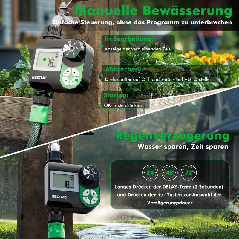 Restmo Programmable Irrigation Computer with Weekly Schedule Control, 3 Watering