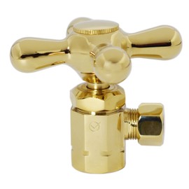 Westbrass Cross Handle Angle Stop Shut Off Valve, 1/2" IPS Inlet with 3/8" Compression Outlet, Polished Brass, D103X-03