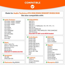 WC FreeZe Hybrid Fabric Cooling Gel Replacement Earpads for ATH M50X - Compatible with ATH M40X / M50XBT / HyperX Cloud 1 & 2 / SteelSeries Arctis 3/5 / 7 / 9X & Pro/Stealth 600 & More | 90s Black