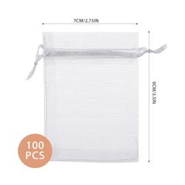 Xthrotsenk 100PCS Organza Bags 2x3 Inch White Wedding Favor Bags Mini Mesh Drawstring Bags Organza Jewelry Pouches for Party Christmas Festival Makeup Small Candy