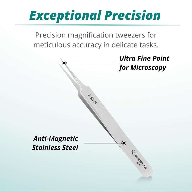 Excelta Precision Tweezers, Straight Tapered Ultra Fine Point, Anti-Magnetic Stainless