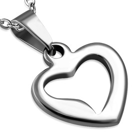 Bungsa Heart Open Pendant Silver Stainless Steel (Love Heart Love Amulet Pendant Locket Charm Beads Surgical Steel Women Men Jewellery), Stainless Steel, No Gemstone
