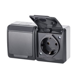 ELEKTRO-PLAST HERMES 2-Way Double Surface-Mounted Socket IP44 Waterproof Anthracite Grey