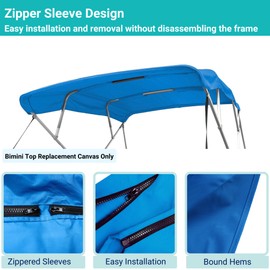 SavvyCraft 4 Bow Bimini Top Replacement Cover 10 Feet Long, Durable Marine Grade Canvas Sun Shade Boat Canopy, Easy Install Zipper Sleeves, 4 Bow 120 inches Long, 67-72 inches Wide, Blue Color