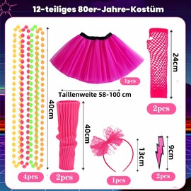 Ymoryiyi 80s 90s Outfit Women's Neon Costume Set with Tutu, Mesh Gloves, Headband, Earrings & Leg Warmers - Pink 80s Party Costume for Carnival, Fancy Dress & Cosplay