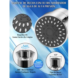 Cabezal De Ducha Filtrado，Cabezal De Ducha De Alta Presión Con 1 Filtro Reemplazable,15 Etapas Para Purificador De Agua Que Elimina El Cloro/Las Impurezas, Suavizante Para Agua Dura