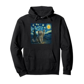 Cat Starry Night Van Gogh Gift British Shorthair Cat Mom Pullover Hoodie