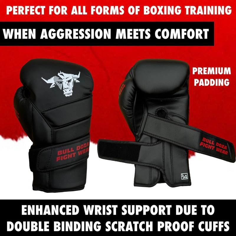 Pair of Bull Doza 14oz Boxing Gloves Built-In Wrist Support