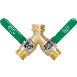 BoArt Brass Garden Hose Splitter 2 Way Heavy Duty, Y Valve Hose Splitter With Stainless Steel Long Handle, 3/4" GHT Thread Y Valve Water Garden Hose Tap Adapter
