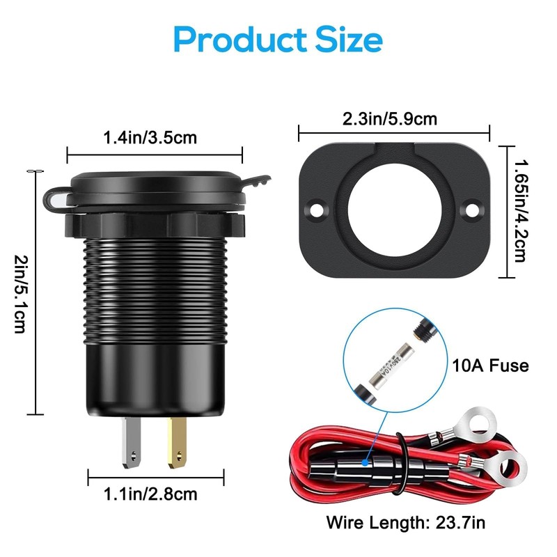 Linkstyle Car Charger Socket, Dual 18W USB-A & 30W Dual