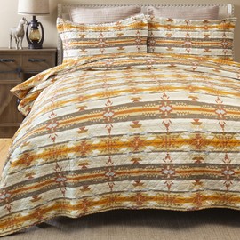 CARSTENS, INC. Western Aztec Country Bedding Set, Southwestern Microfiber Quilt Set, Wrangler Western Amarillo Sunset, Twin