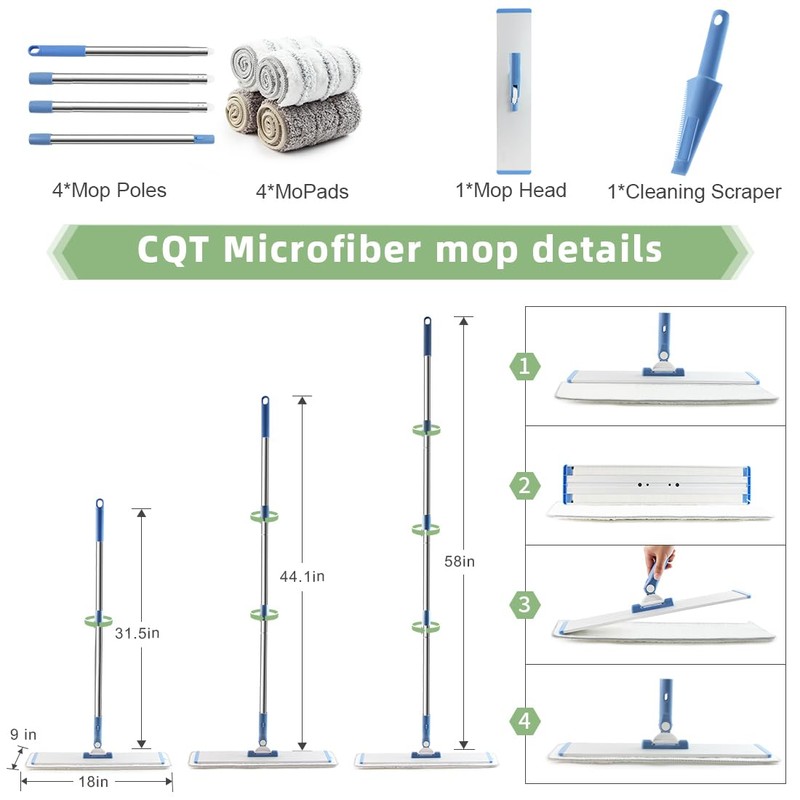 CQT Commercial Flat Microfiber Floor Mop Cleaning System 18" Inch