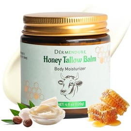Bálsamo de sarga de miel batida para la piel – 100% sebo de res alimentado con pasto, miel de manuka, mantequilla corporal, crema para piel seca, crema hidratante natural para piel seca, sensible, eccema y cuidado corporal, 4 onzas