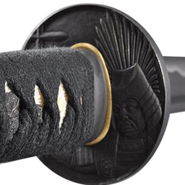 Handmade Sword - Samurai Functional Sharp Katana Sword, 1045 Carbon Steel Heat Tempered, Full Tang, Warrior and Temple Tsuba Black Scabbard