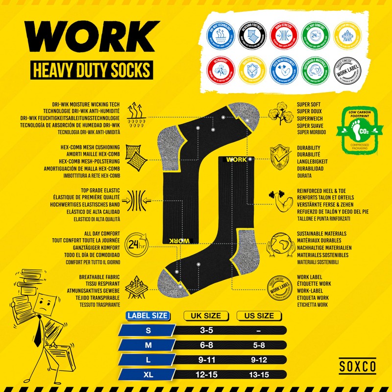 SOXCO WORK - Calcetines para hombre, longitud redonda, color negro,