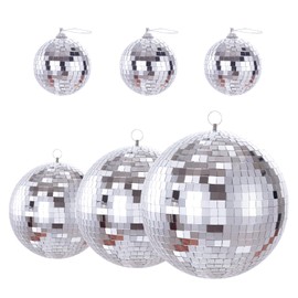 Silver Disco Ball 6 Pack Big Mirror Balls Decor Cool and Fun Silver Hanging Party Disco Ornament for DJ Light Effect Stage Prop Party Wedding Home Decorations(3.2'', 6'', 8'',10'')